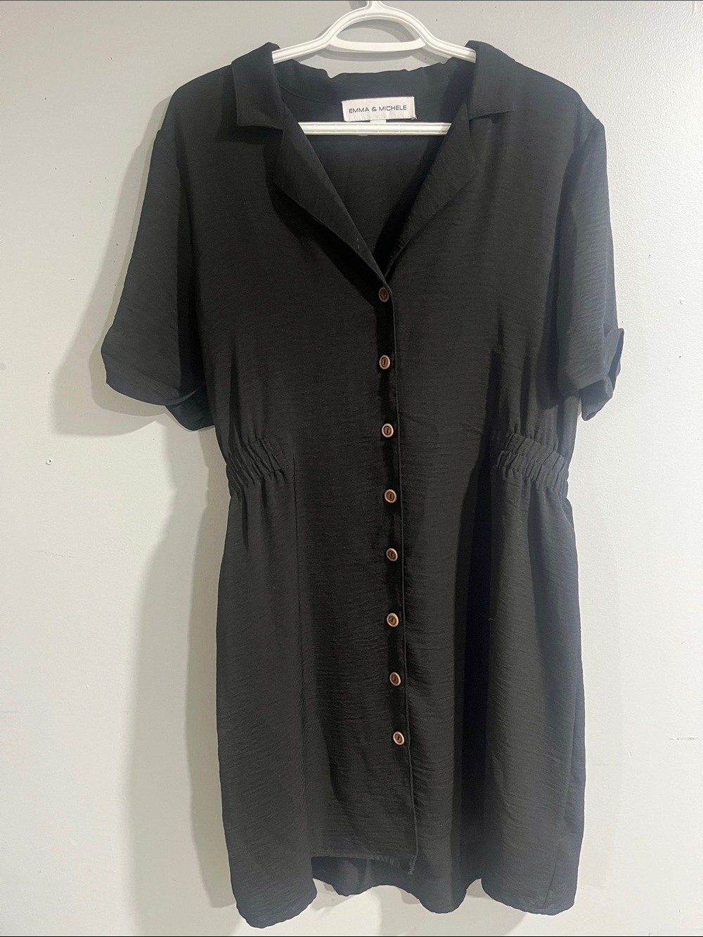 Emma & Michele Black Short-Sleeve Button Dress 10
